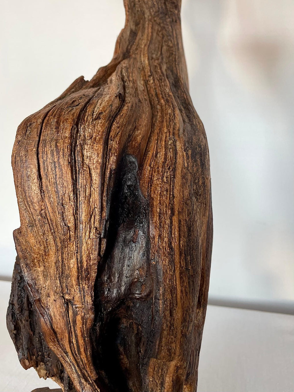 Handcrafted Live-Edge Wood Sculpture Vase – Dramatic Rustic Art Decor