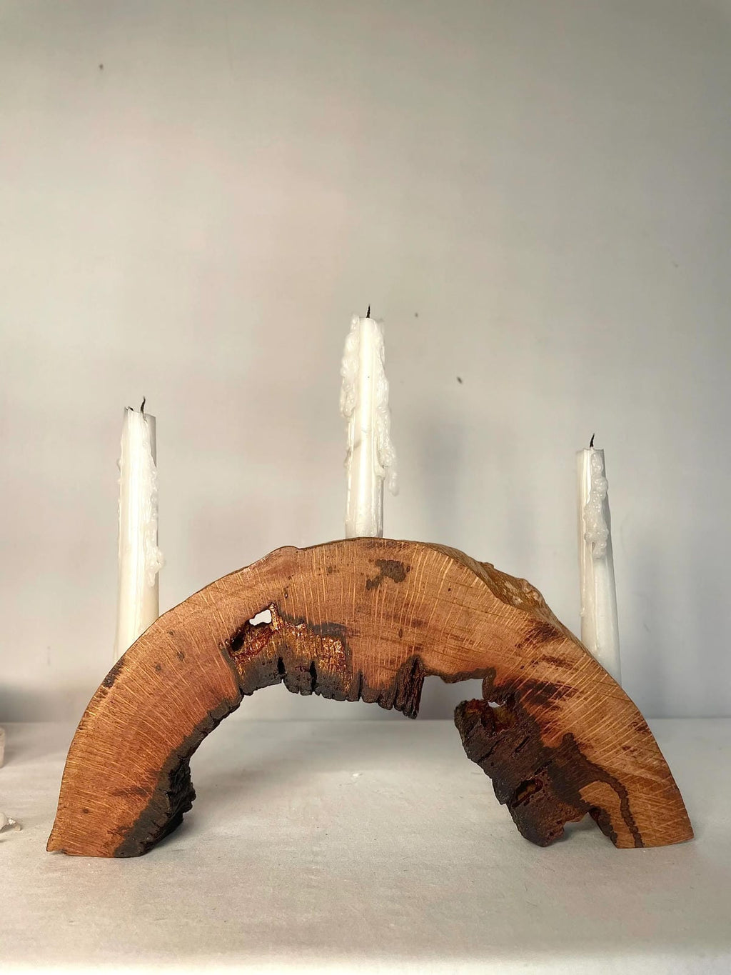 Sculptural Live Edge Wood Arch Candle Holder (Holds 3 Taper Candles)