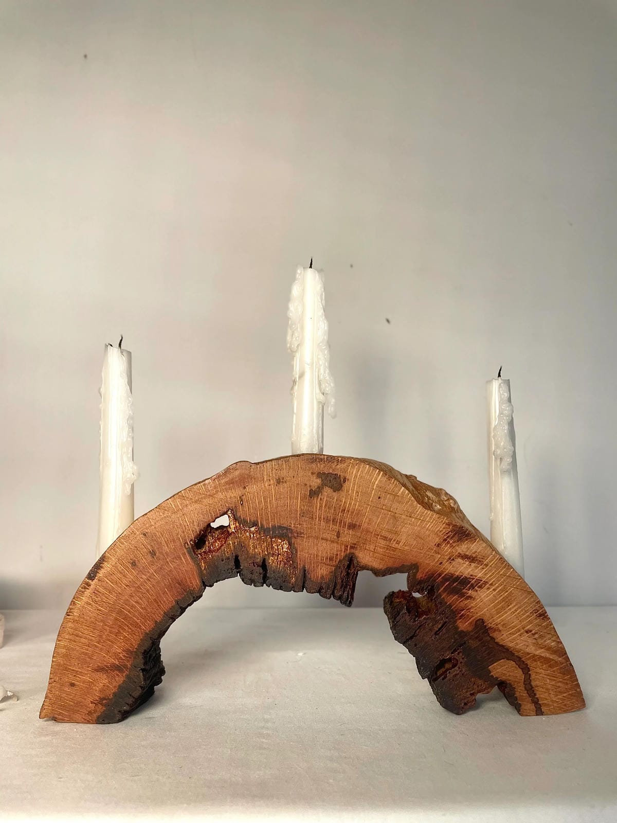 Sculptural Live Edge Wood Arch Candle Holder (Holds 3 Taper Candles)
