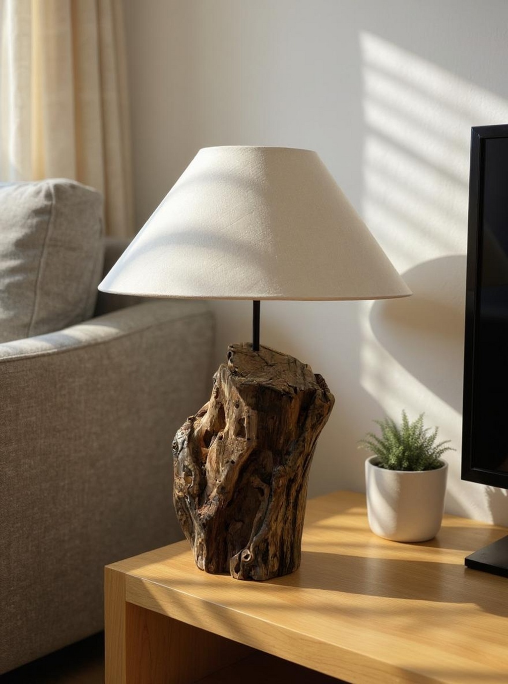 Natural Wood Stump Table Lamp