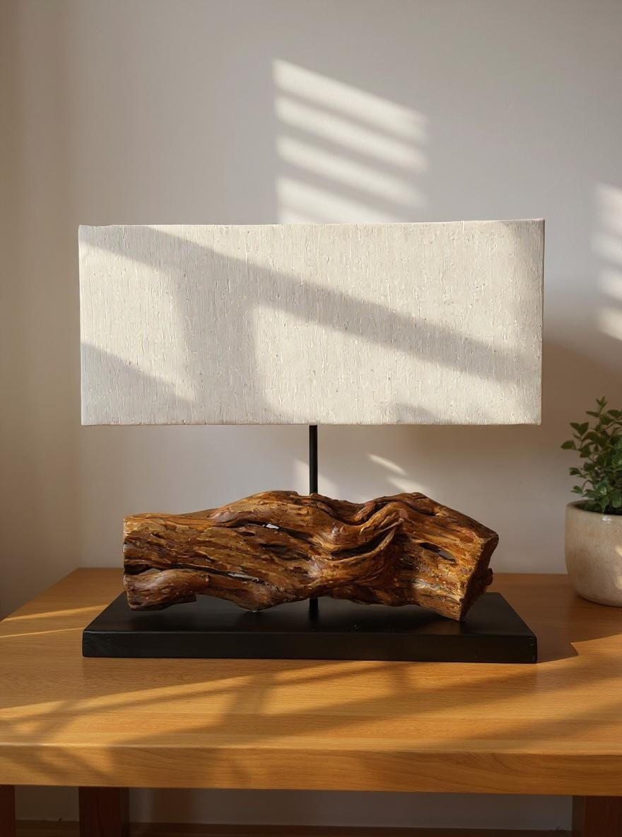 Horizontal Organic Teak Base Lamp