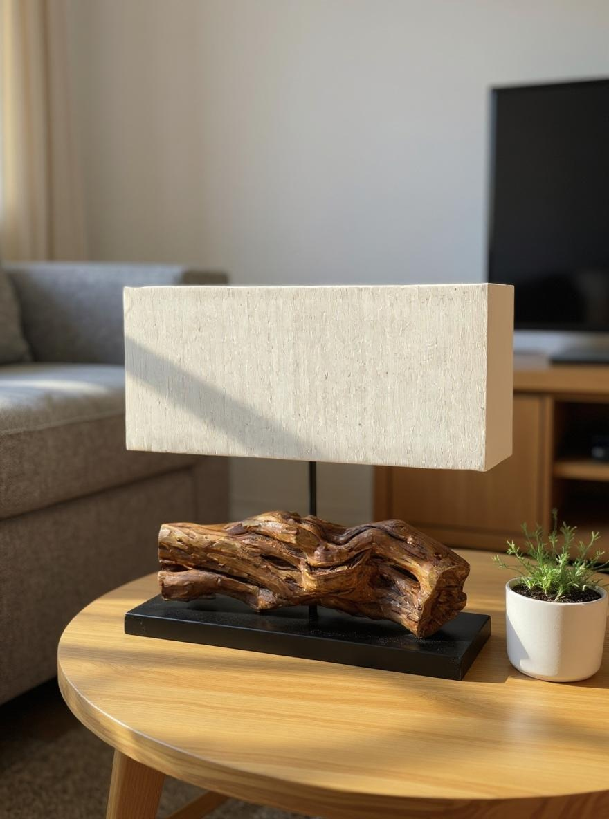 Horizontal Organic Teak Base Lamp