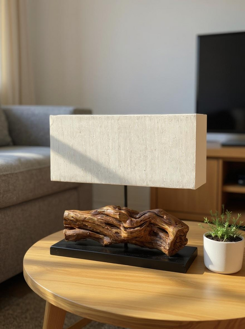 Horizontal Organic Teak Base Lamp
