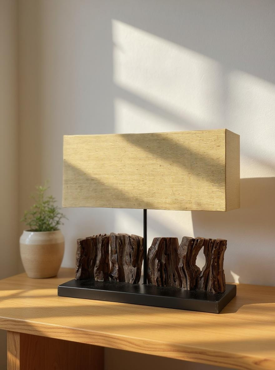 Multi-Piece Natural Wood Table Lamp