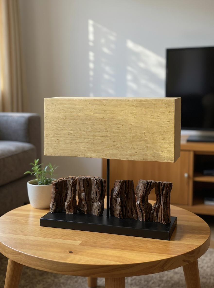 Multi-Piece Natural Wood Table Lamp