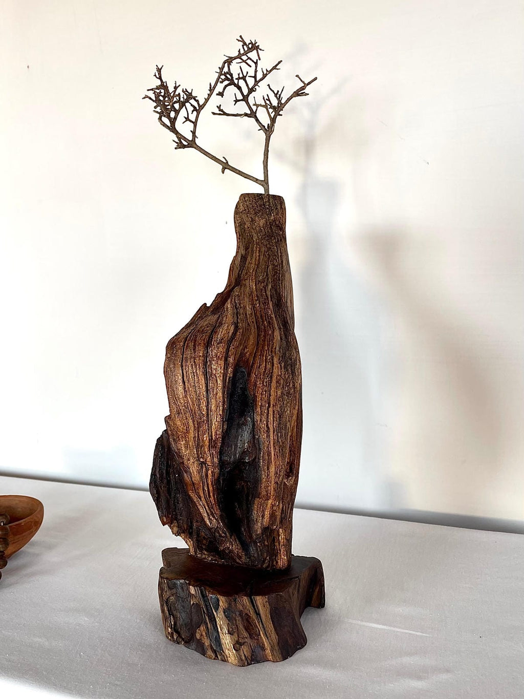 Handcrafted Live-Edge Wood Sculpture Vase – Dramatic Rustic Art Decor