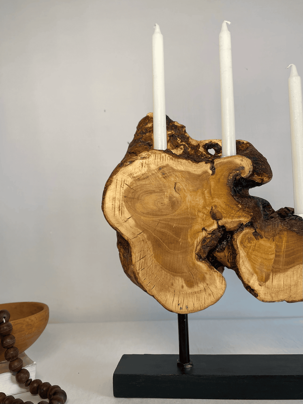 Rustic Live Edge Wood Candle Holder – 5-Taper Centerpiece