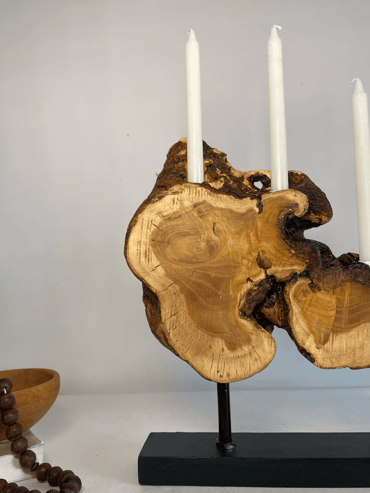 Rustic Live Edge Wood Candle Holder – 5-Taper Centerpiece