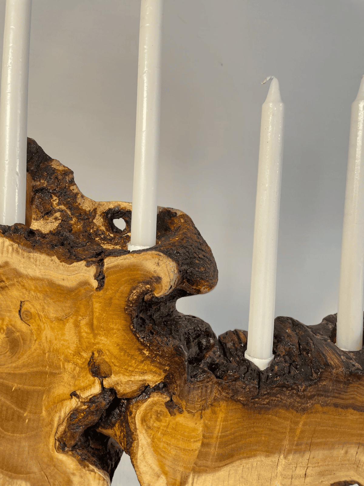 Rustic Live Edge Wood Candle Holder – 5-Taper Centerpiece