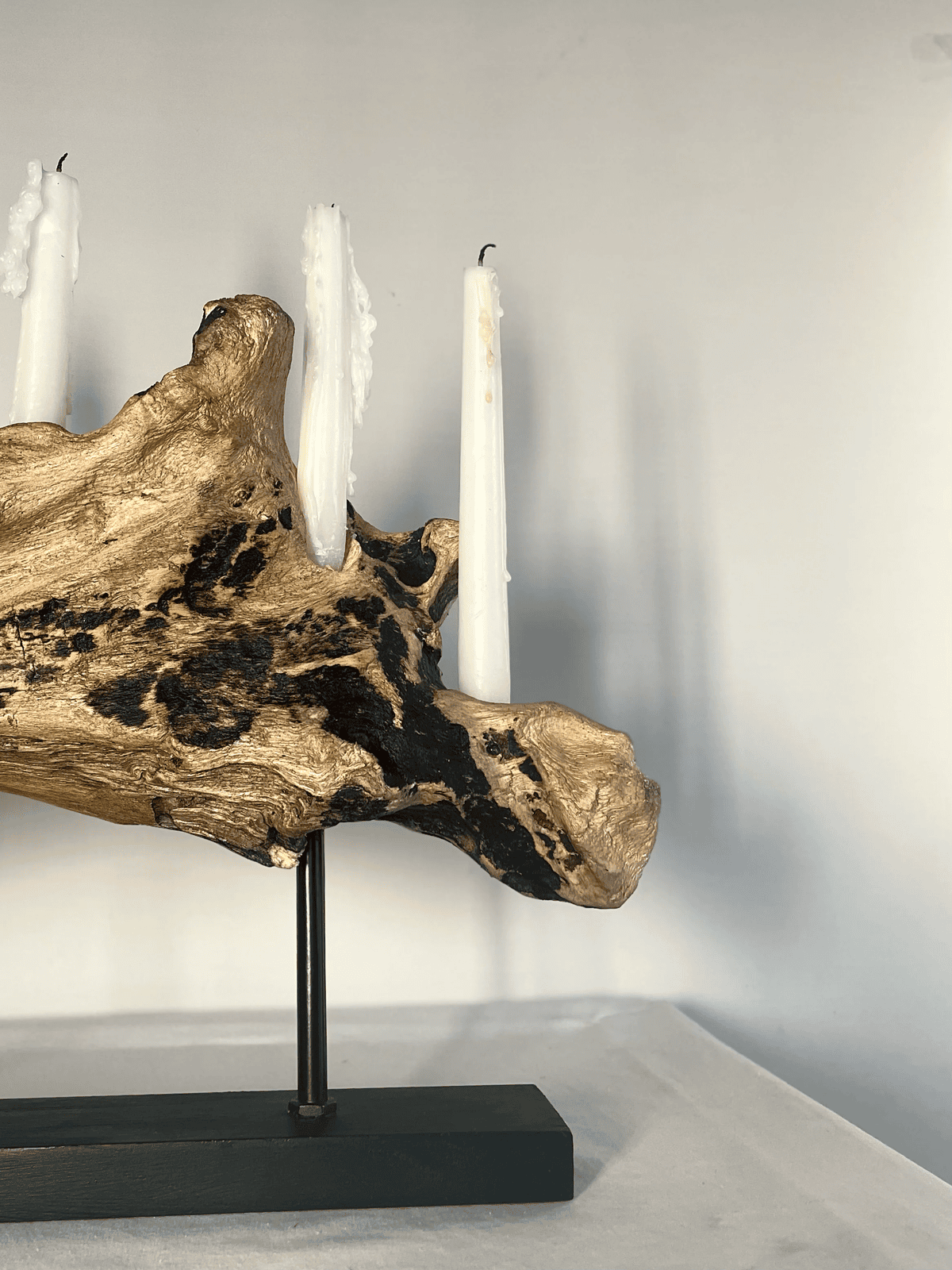 Sculptural Driftwood Candelabra on Modern Black Stand (Holds 5 Taper Candles)