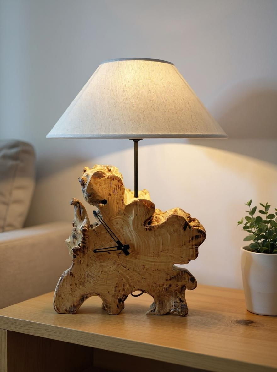Natural Wood Clock & Lamp