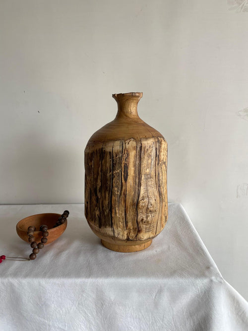 Artisanal Hand-Carved Rustic Bark Vase