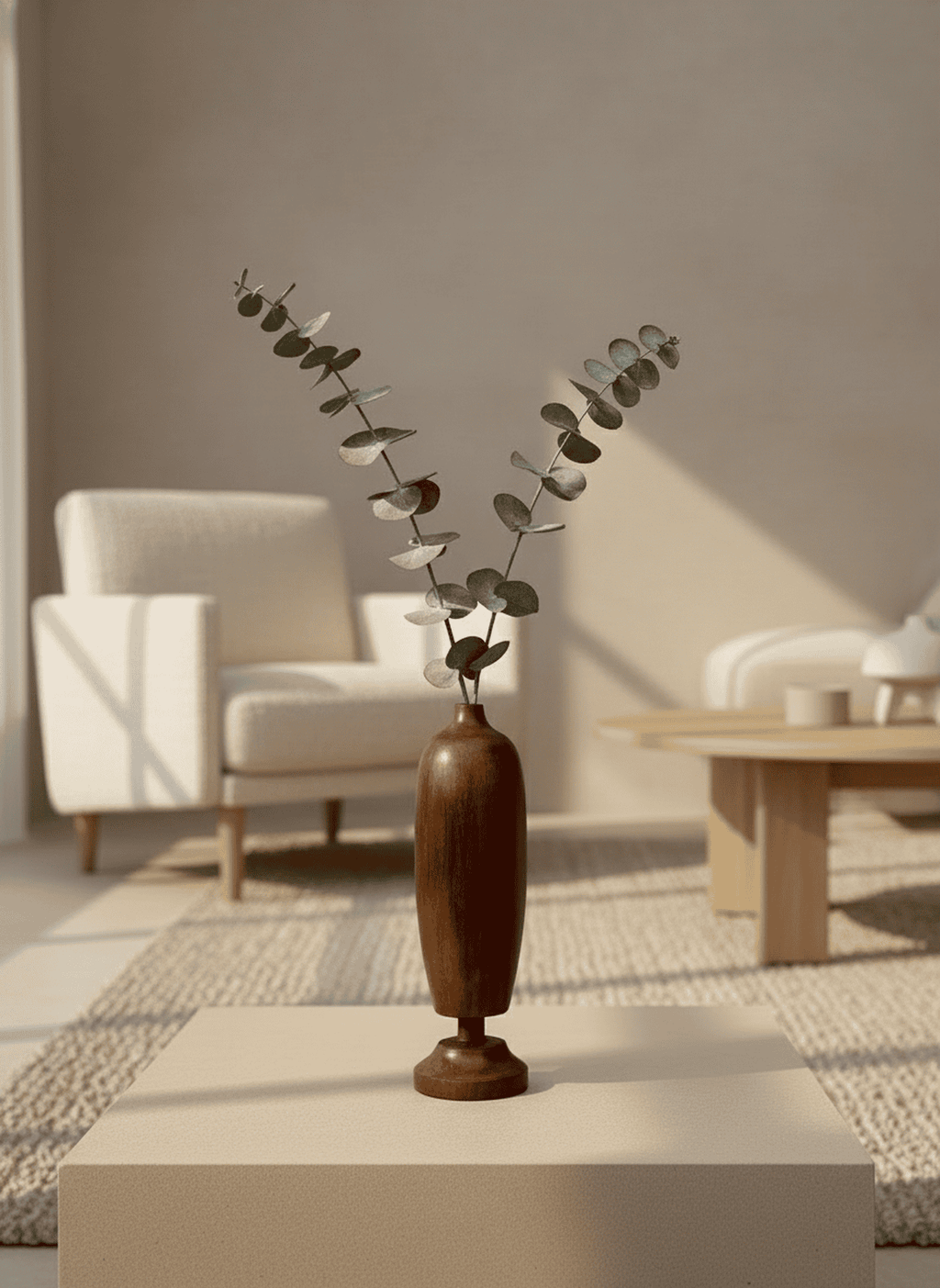 Handcrafted Solid Wood Decorative Vase – Minimalist Natural Art Statement