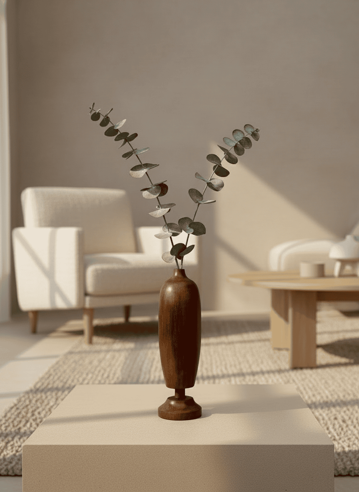 Handcrafted Solid Wood Decorative Vase – Minimalist Natural Art Statement