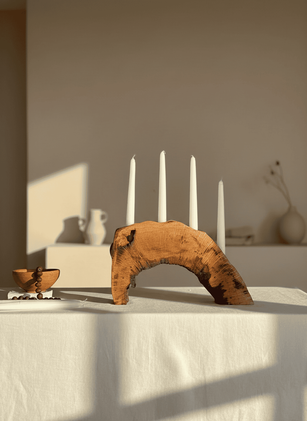 Handcrafted Live Edge Wood Candlestick Holder (Holds 4 Taper Candles)