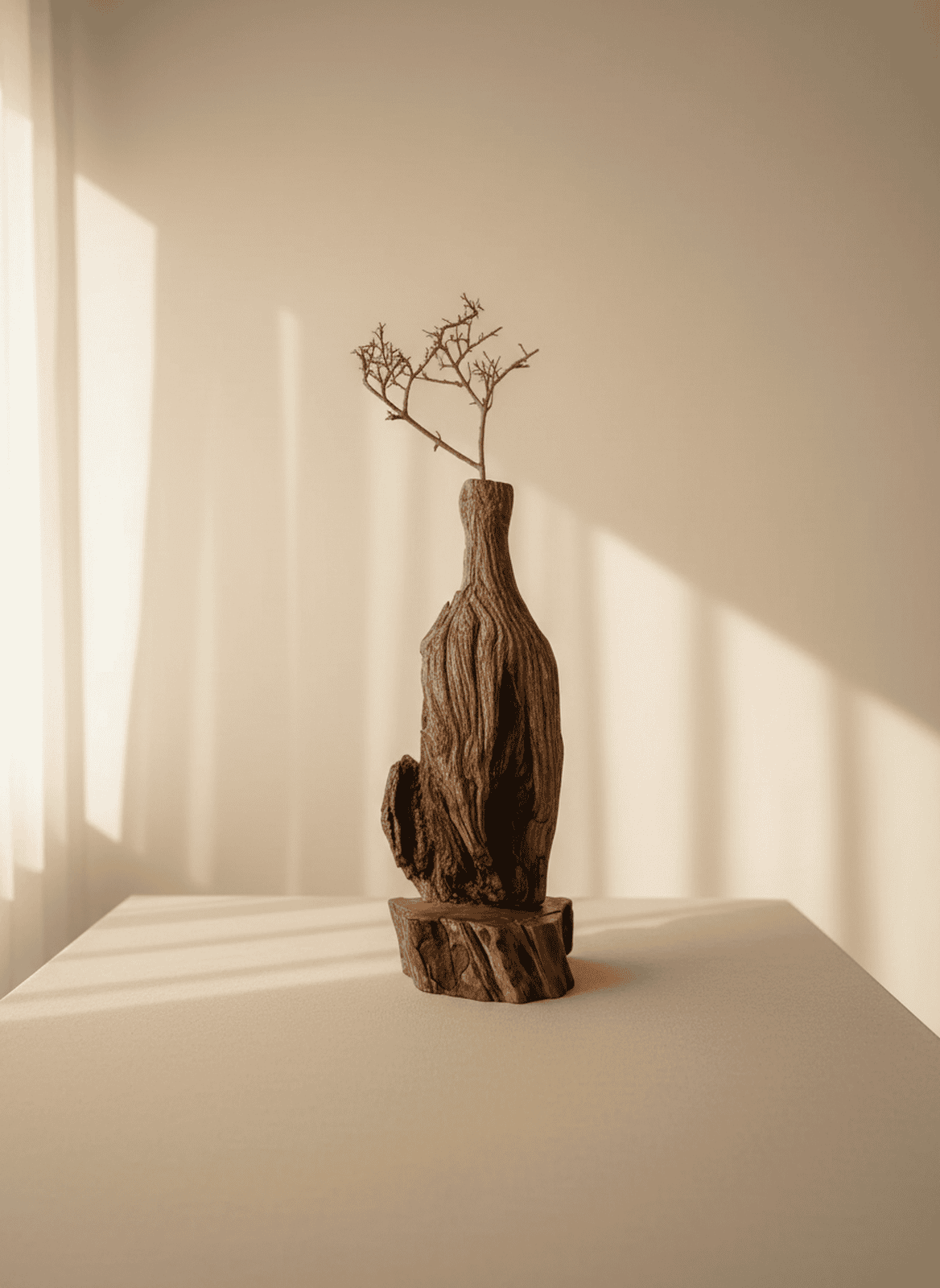 Handcrafted Live-Edge Wood Sculpture Vase – Dramatic Rustic Art Decor