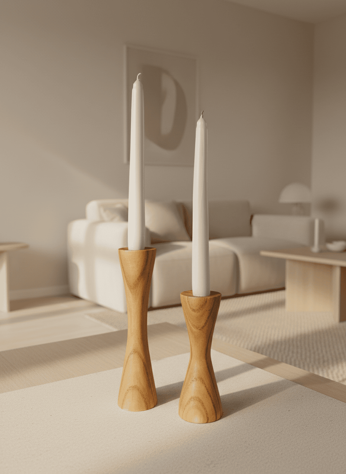 Hourglass Turned Wood Taper Candle Holder Set (Set of 2)