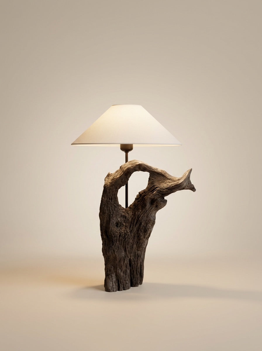 The Earthen Arch Sculptural Driftwood Lamp Introduce a striking piece of nature-inspired artistry to your space with the