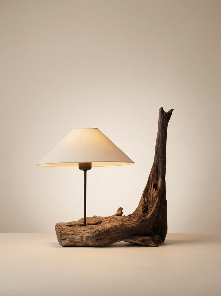 The Willow Reach Lamp A masterpiece of horizontal balance, featuring a long, gracefully curved segment of weather-aged