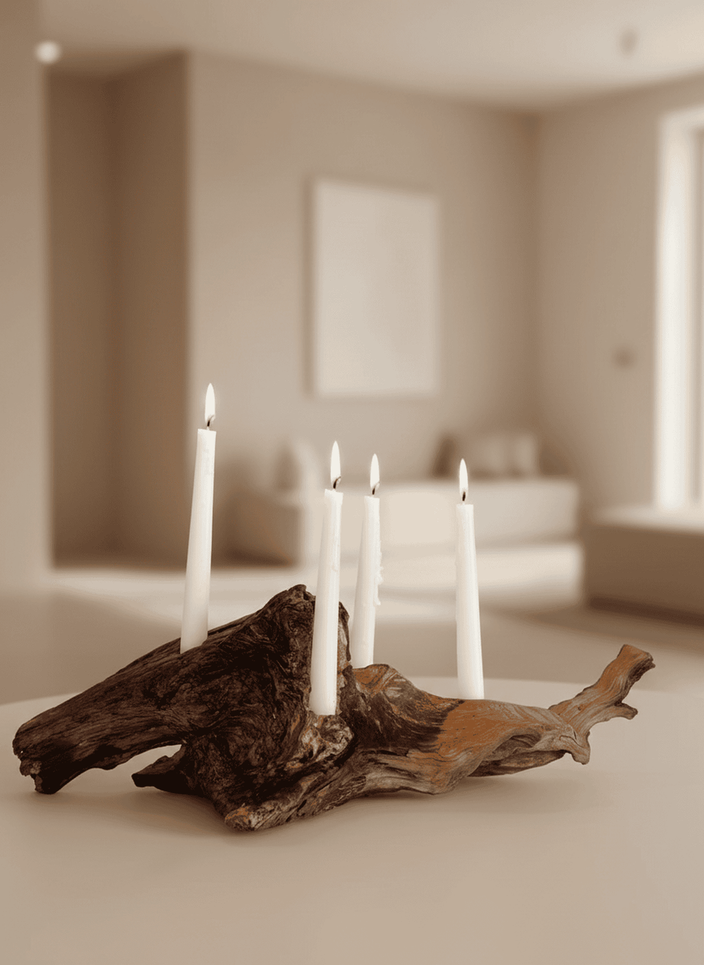 Organic Driftwood Taper Candle Holder (Holds 4 Candles)