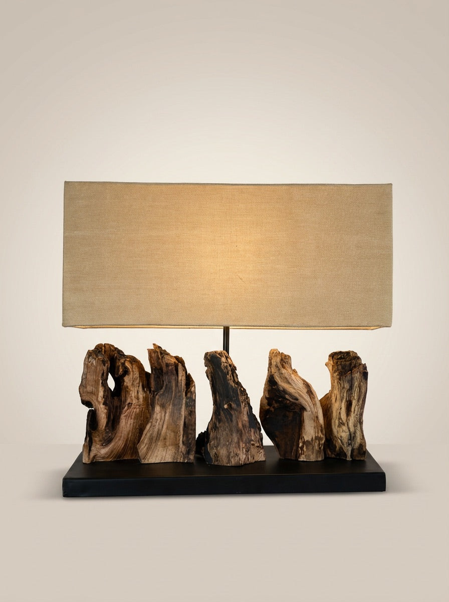 Timber Horizon Lamp Elevate your home decor with the distinctive presence of this handmade wood lamp. Its unique multi-piece