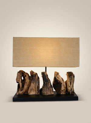 Timber Horizon Lamp Elevate your home decor with the distinctive presence of this handmade wood lamp. Its unique multi-piece