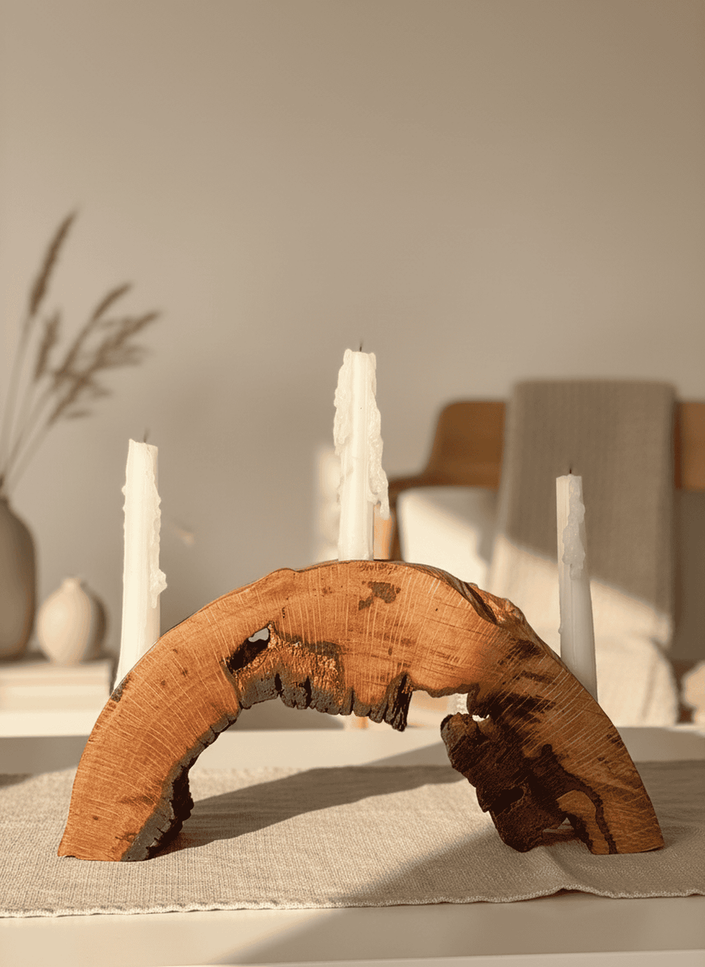 Sculptural Live Edge Wood Arch Candle Holder (Holds 3 Taper Candles)
