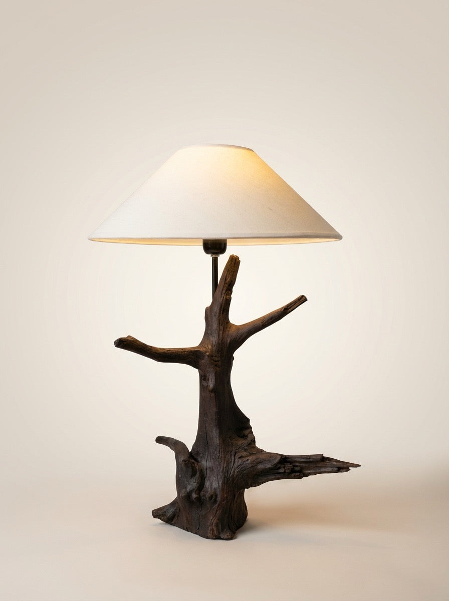 The Amber Burl Lamp A masterclass in organic texture, the Amber Burl features a solid, reclaimed wood base with a rich,
