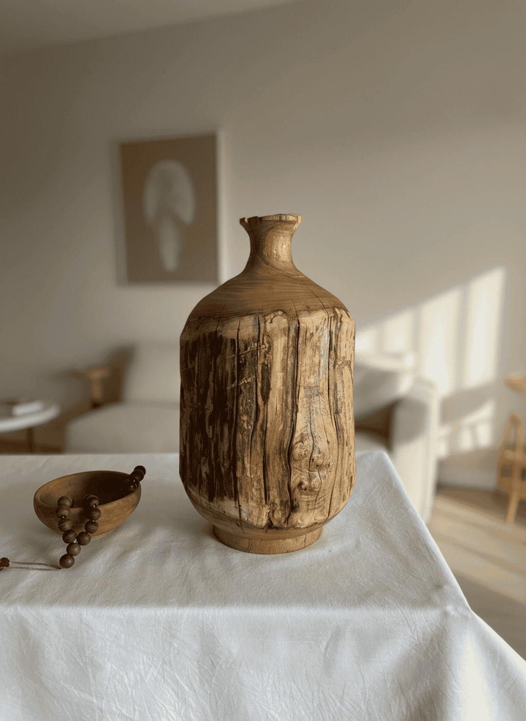 Artisanal Hand-Carved Rustic Bark Vase