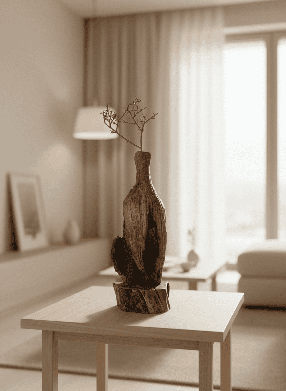 Handcrafted Live-Edge Wood Sculpture Vase – Dramatic Rustic Art Decor