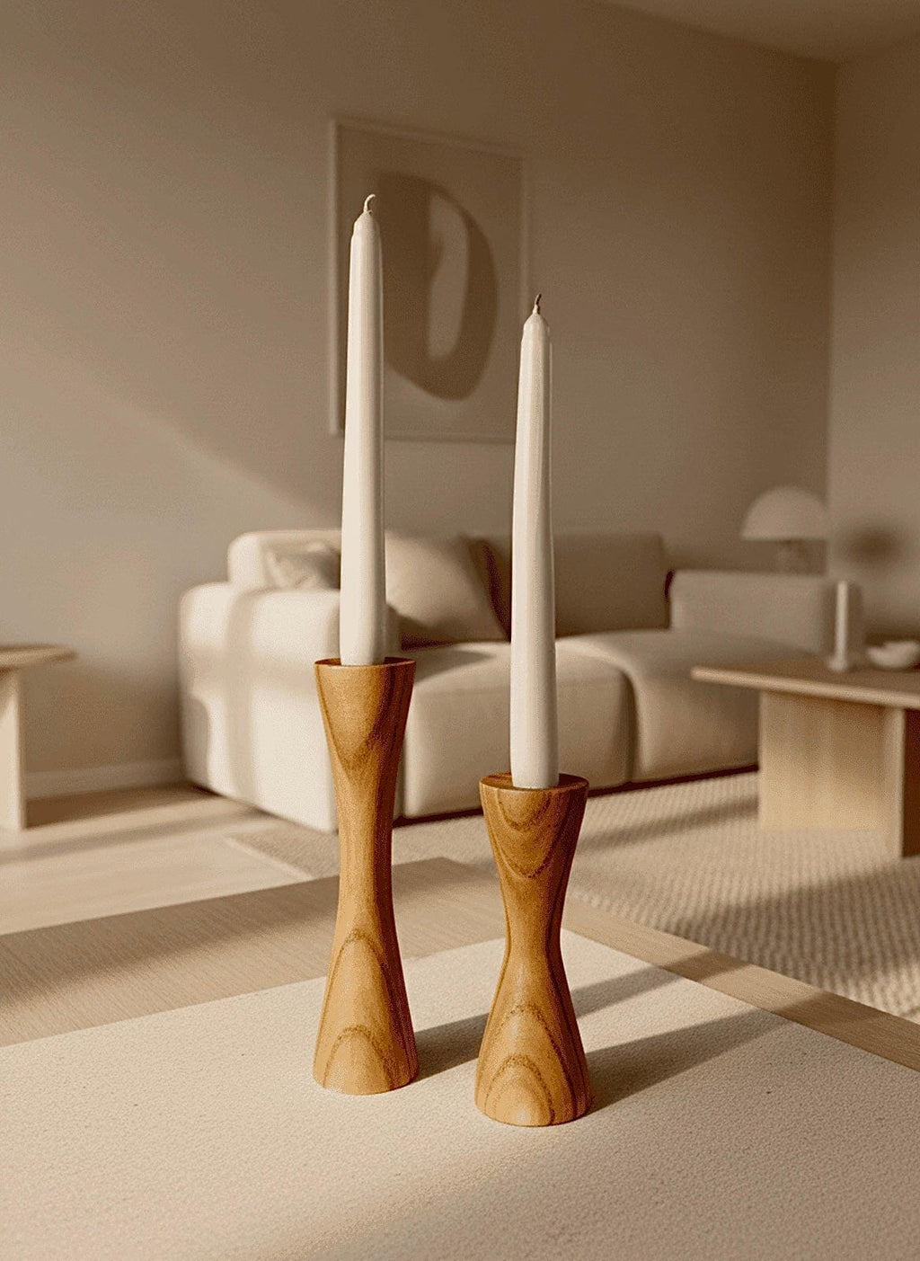 Hourglass Turned Wood Taper Candle Holder Set (Set of 2) - Ghaaroon