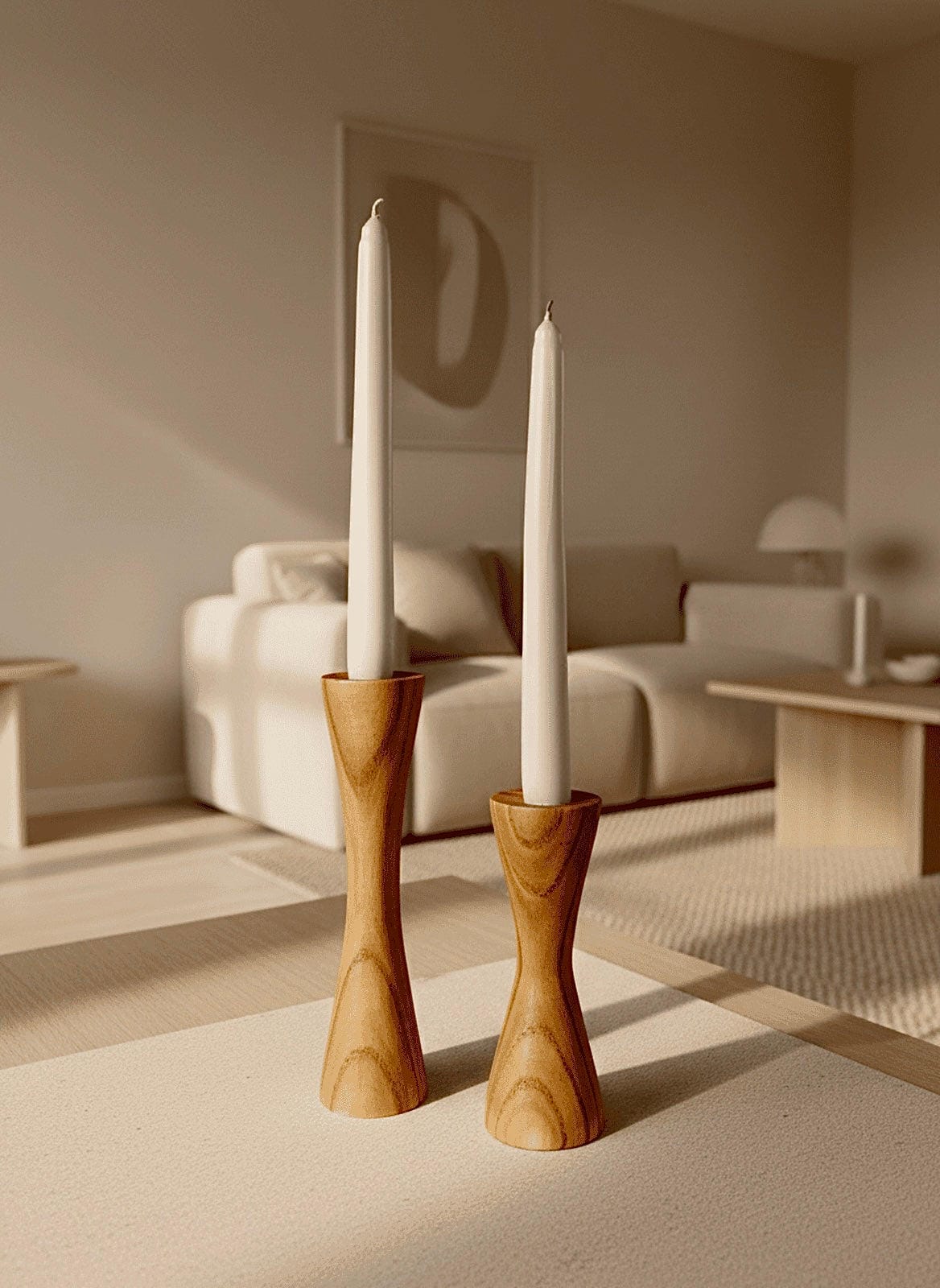 Hourglass Turned Wood Taper Candle Holder Set (Set of 2) - Ghaaroon