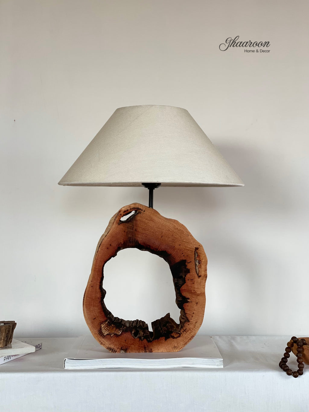 Hollowed Out Wooden Table Lamp