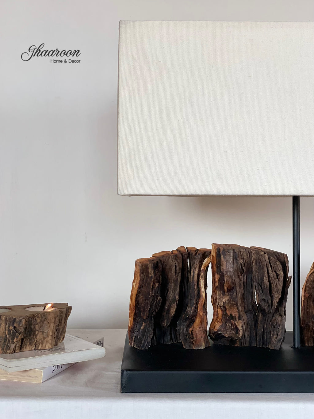 Multi-Piece Natural Wood Table Lamp