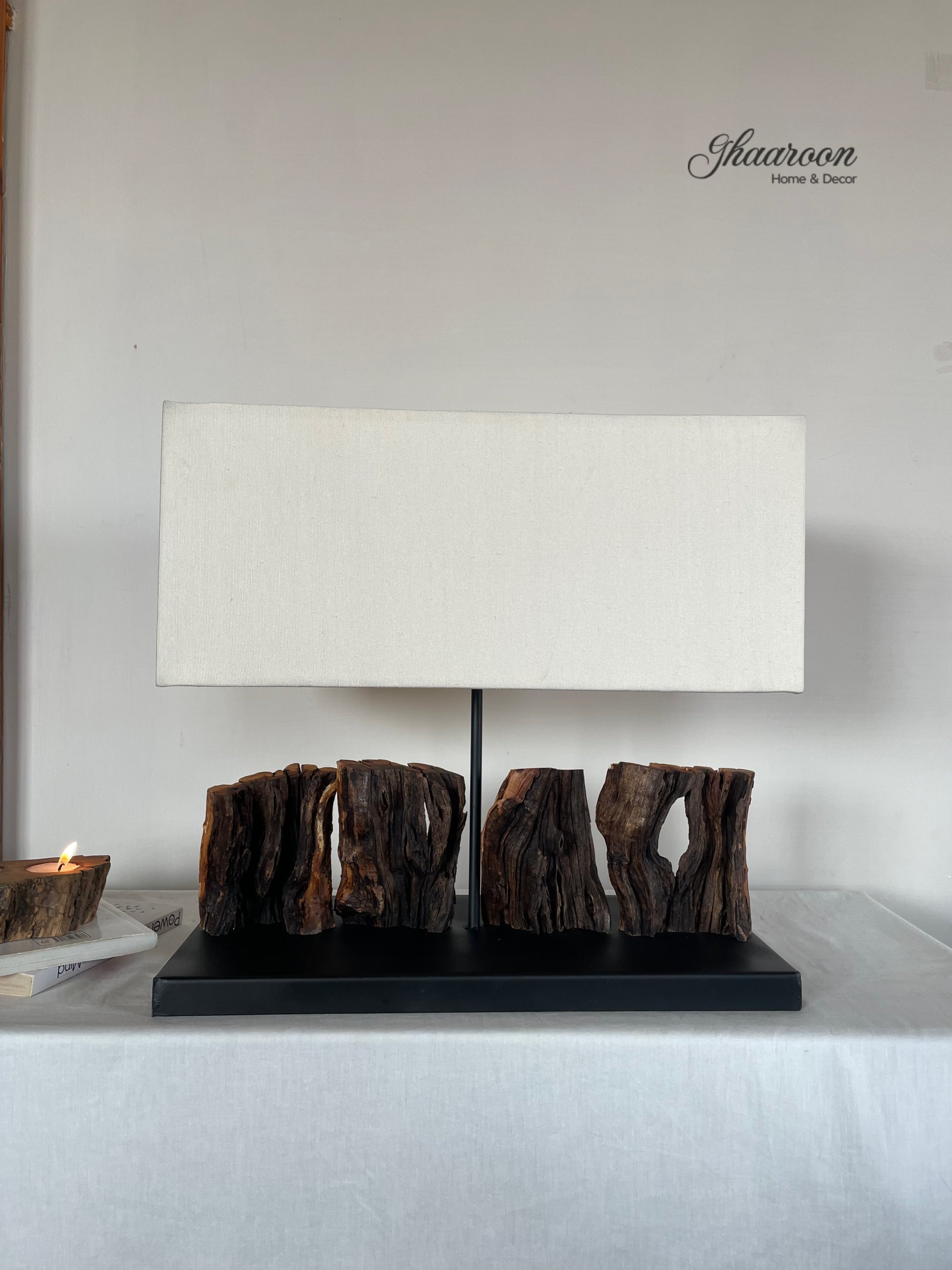 Multi-Piece Natural Wood Table Lamp