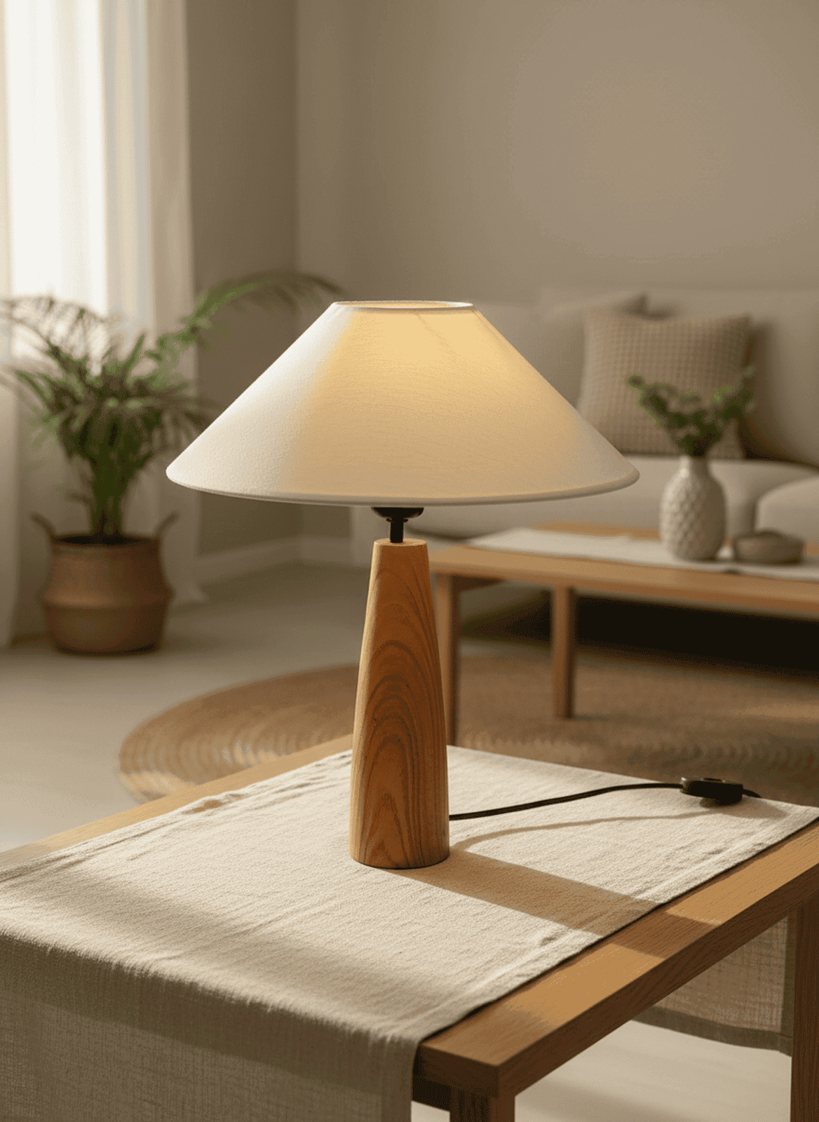 Radiant Cone Tapered Wood Lamp - Ghaaroon